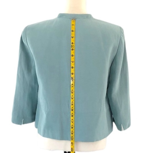 Jones New York Women’s Aqua Silk & Linen Crop Collarless Blazer Size 12 - Picture 5 of 12